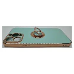 Husa SILKASE Ring pentru Apple iPhone 13 Pro Max, silicon turcoaz/gold