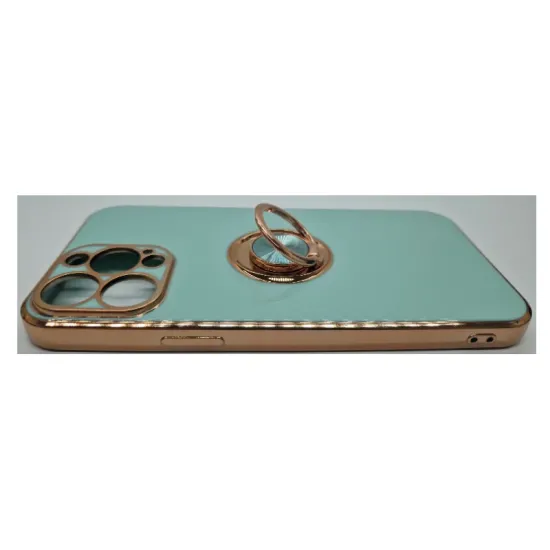 Husa SILKASE Ring pentru Apple iPhone 13 Pro Max, silicon menta/gold (iPhone 13 Pro Max, H1351) by www.silkase.ro