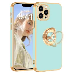 Husa SILKASE Ring pentru Apple iPhone 13 Pro Max, silicon turcoaz/gold