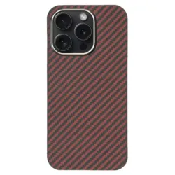 Husa fibra de carbon SILKASE pentru Apple iPhone 13 Pro, aramid kevlar, metal camera, culoare rosu