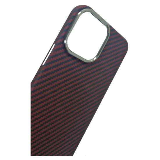 Husa fibra de carbon SILKASE pentru Apple iPhone 13 Pro, aramid kevlar, metal camera, culoare rosu (iPhone 13 Pro, H1390) by www.silkase.ro