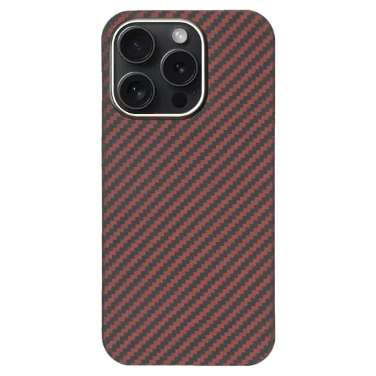Husa fibra de carbon SILKASE pentru Apple iPhone 13 Pro Max, aramid kevlar, metal camera, culoare rosu (iPhone 13 Pro Max, H1391) by www.silkase.ro