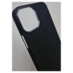 Husa fibra de carbon Magsafe SILKASE pentru Apple iPhone 12/ 12 Pro, aramid kevlar, metal camera, culoare negru