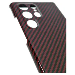 Husa fibra de carbon SILKASE pentru Samsung S22 Ultra, protectie camera, aramid kevlar, rosu lucios