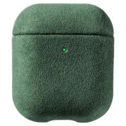 Husa alcantara SILKASE pentru Apple Airpods gen.1/2, material soft, culoare verde inchis