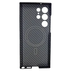 Husa fibra de carbon SILKASE MagSafe pentru Samsung S23 Ultra, protectie camera, aramid kevlar, negru mat