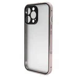 Husa 360 SILKASE pentru Apple iPhone 13 Pro, protectie camera, metal/sticla, negru/roz gold