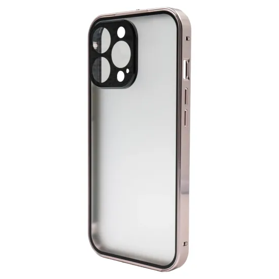 Husa 360 SILKASE pentru Apple iPhone 13 Pro, protectie camera, metal/sticla, negru/roz gold (iPhone 13 Pro, H2243) by www.silkase.ro