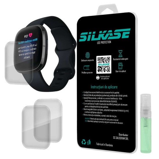 SILKASE Set 3 Folii Silicon Regenerabil Full-display Fitbit Sense (40mm), Lucios (Folie Silicon Smartwatch, W0020) by www.silkase.ro