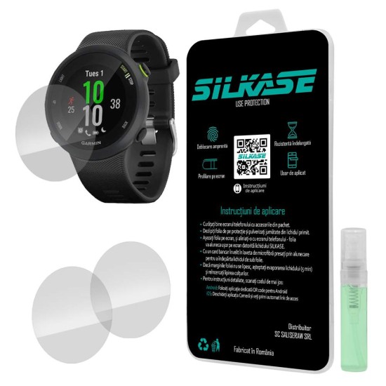 SILKASE Set 3 Folii Silicon Regenerabil Full-display Garmin Forerunner 45 (42mm), Lucios (Folie Silicon Smartwatch, W0034) by www.silkase.ro