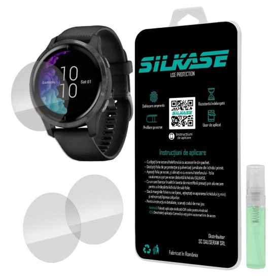 SILKASE Set 3 Folii Silicon Regenerabil Full-display Garmin Venu (43mm), Lucios (Folie Silicon Smartwatch, W0022) by www.silkase.ro