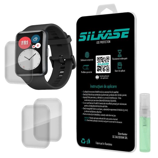 Set 3 folii SILKASE Huawei Watch Fit (46x30mm), silicon, regenerabil, Full-display (SILKASE, Folie Silicon Smartwatch) by www.silkase.ro SILKASE Set 3 Folii Silicon Regenerabil Full-display Huawei Watch Fit (46x30mm), Lucios (Folie Silicon Smartwatch, W0015) by www.silkase.ro