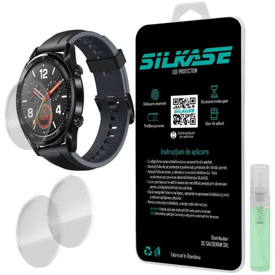 Set 3 folii SILKASE Huawei Watch GT (46mm), silicon, regenerabil, Full-display (SILKASE, Folie Silicon Smartwatch) by www.silkase.ro SILKASE Set 3 Folii Silicon Regenerabil Full-display Huawei Watch GT (46mm), Lucios (Folie Silicon Smartwatch, W0010) by www.silkase.ro
