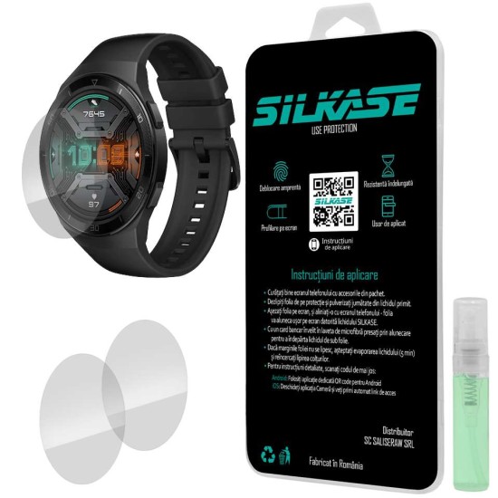 Set 3 folii SILKASE Huawei Watch GT 2e 46mm, silicon, regenerabil, Full-display (SILKASE, Folie Silicon Smartwatch) by www.silkase.ro SILKASE Set 3 Folii Silicon Regenerabil Full-display Huawei Watch GT 2e (46mm), Lucios (Folie Silicon Smartwatch, W0014) by www.silkase.ro