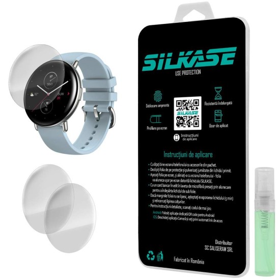 Set 3 folii SILKASE Xiaomi Amazfit ZEPP E rotund (42mm), silicon, regenerabil, Full-display (SILKASE, Folie Silicon Smartwatch) by www.silkase.ro SILKASE Set 3 Folii Silicon Regenerabil Full-display Xiaomi Amazfit ZEPP E Rotund (42mm), Lucios (Folie Silicon Smartwatch, W0057) by www.silkase.ro