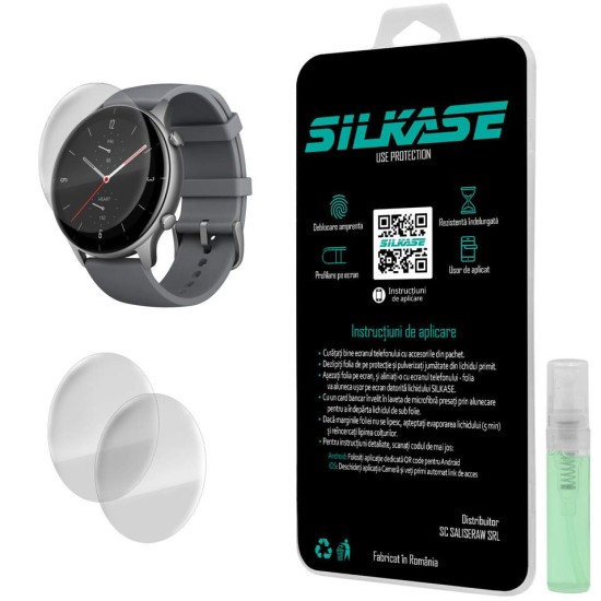 Set 3 folii SILKASE Xiaomi Amazfit GTS 2e (43x36mm), silicon, regenerabil, Full-display (SILKASE, Folie Silicon Smartwatch) by www.silkase.ro SILKASE Set 3 Folii Silicon Regenerabil Full-display Xiaomi Amazfit GTS 2e (43x36mm), Lucios (Folie Silicon Smartwatch, W0049) by www.silkase.ro