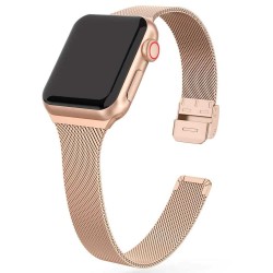 SILKASE Curea Milanese Metallic Apple Watch 42mm/41mm/40mm/38mm (Seria 11-1 / SE), Rose Gold