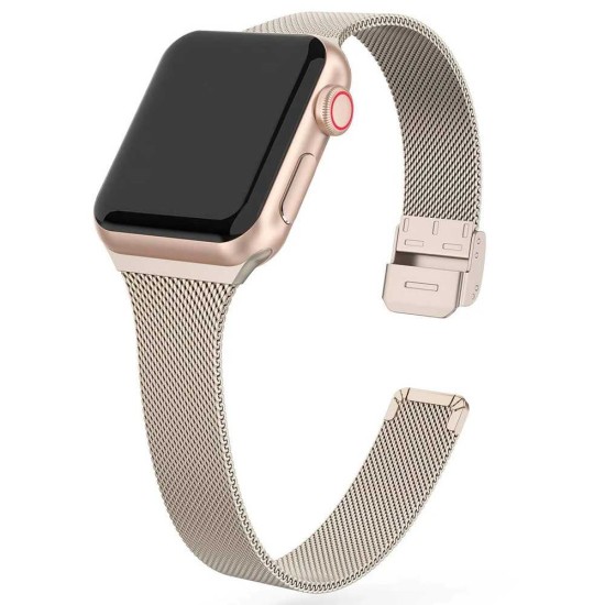 Curea Apple iWatch, SILKASE Milanese Metallic, 38/40mm, champagne gold (SILKASE, Curele Ceas) by www.silkase.ro SILKASE Curea Milanese Metallic Apple Watch 42mm/41mm/40mm/38mm (Seria 11-1 / SE), Champagne Gold (Curele Ceas, W0086) by www.silkase.ro