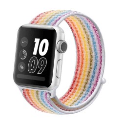 SILKASE Curea Textilă Sport Apple Watch 49mm/46mm/45mm/44mm/42mm (Ultra 3-1 / Seria 11-1 / SE), Alb/Rainbow