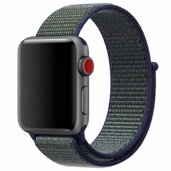Curea Apple iWatch, SILKASE Sport Fabric, 42/44mm, bleumarin/verde (SILKASE, Curele Ceas) by www.silkase.ro SILKASE Curea Textilă Sport Apple Watch 49mm/46mm/45mm/44mm/42mm (Ultra 3-1 / Seria 11-1 / SE), Bleumarin/Verde (Curele Ceas, W0105) by www.silkase.ro