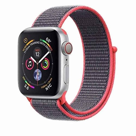 SILKASE Curea Textilă Sport Apple Watch 49mm/46mm/45mm/44mm/42mm (Ultra 3-1 / Seria 11-1 / SE), Roz Fluo/Gri (Curele Ceas, W0112) by www.silkase.ro