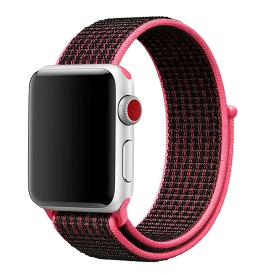 SILKASE Curea Textilă Sport Apple Watch 49mm/46mm/45mm/44mm/42mm (Ultra 3-1 / Seria 11-1 / SE), Roz Fluo/Negru (Curele Ceas, W0113) by www.silkase.ro