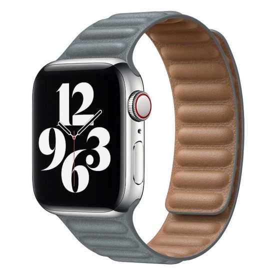 SILKASE Curea Magnetic Link (Piele Ecologică) Apple Watch 49mm/46mm/45mm/44mm/42mm (Ultra 3-1 / Seria 11-1 / SE), Bej/Maro (Curele Ceas, W0079) by www.silkase.ro