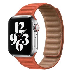 SILKASE Curea Magnetic Link (Piele Ecologică) Apple Watch 49mm/46mm/45mm/44mm/42mm (Ultra 3-1 / Seria 11-1 / SE), Portocaliu/Maro
