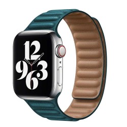SILKASE Curea Magnetic Link (Piele Ecologică) Apple Watch 49mm/46mm/45mm/44mm/42mm (Ultra 3-1 / Seria 11-1 / SE), Turcoaz/Maro