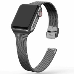 SILKASE Curea Milanese Metallic Apple Watch 49mm/46mm/45mm/44mm/42mm (Ultra 3-1 / Seria 11-1 / SE), Negru